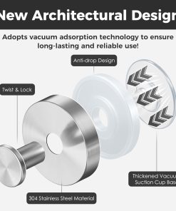 Alternative view of Shower Hooks for Inside Shower.Suction Cup Hooks for Glass Window.Removable Towel Hooks for Bathrooms.4 Packs(Silver)