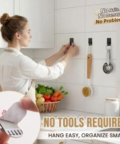 Alternative view of TAILI Hooks for Hanging.10 Metal Sticky Hooks and 14 Adhesive Strips. Black Stainless Steel Hooks for Painted Wall. No Damage Small Adhesive Hooks. Removable & Reusable for Kitchen. Home Storage