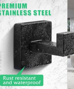 Alternative view of Heavy Duty Stainless Steel Towel Hooks. Wall Mounted Square Robe Hooks for Bathroom. Kitchen. Bedroom. Hotel Matte Black 2 Pack